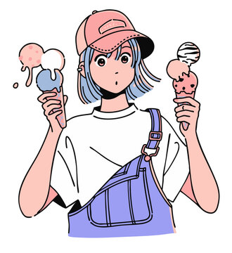 アイスクリームを両手に持った女の子