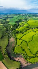 Top Down over Marshes over River Dart from a drone, Stoke Gabriel, Totnes, Devon, England, Europe