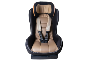 Front view of a car seat for a 3 year old on transparent or white background