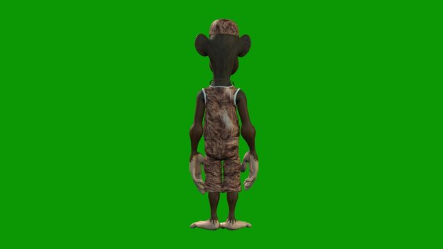 Hip-Hop Monkey Character idle Back-3D Animation on Green ScreenHip-Hop Monkey Character idle Back-3D Animation on Green Screen