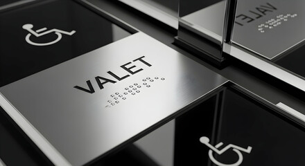 Valet Parking Signage With Braille And Accessibility Symbol For Hotels And Buildings