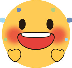 A yellow emoji with a celebratory happy face.