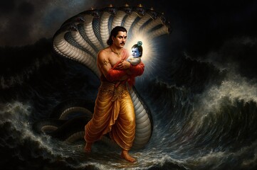 Krishna Janmashtami 2025 Blessings of Divine Birth: Vasudev Carries Infant Krishna Through Flooded Waters