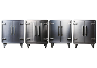 Set Storage solutions stainless steel cabinet in modern kitchen isolated on a transparent or white background.