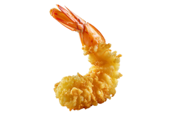 Delicious single tempura prawn over isolated on transparent or white background
