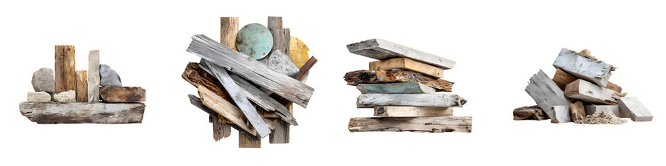 Rustic Wood Stacks: Reclaimed Lumber on White