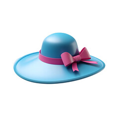Fototapeta premium Stylish and fashionable 3D icon of a vibrant blue wide brimmed sunhat with a pink ribbon bow a classic and versatile summer accessory