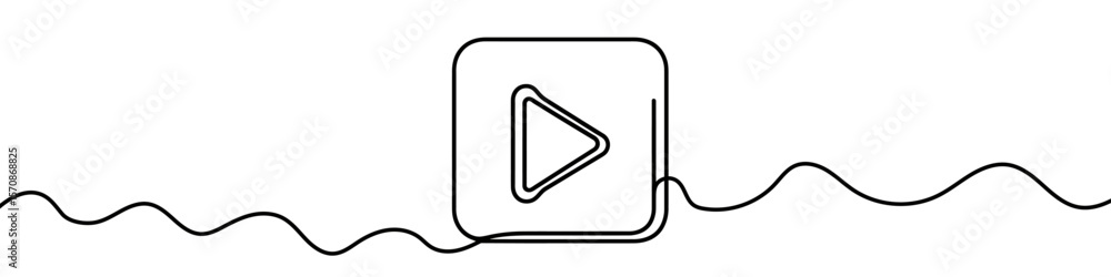 Poster play button icon. continuous one line drawing of play button. play button in one line style, isolate