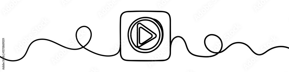 Poster play button icon. continuous one line drawing of play button. play button in one line style, isolate