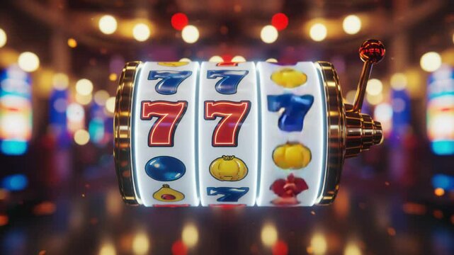 Captivating slot machine spinning for a big win in a glitzy casino environment creating an