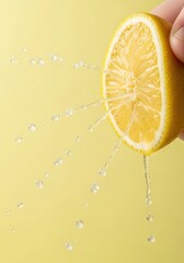 Fresh Lemon Juice Squeezing with Water Droplets.