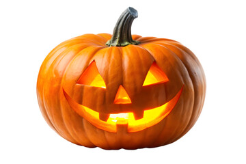 Fototapeta premium Illuminated Jack O Lantern with a Smiling Face on Transparent Background