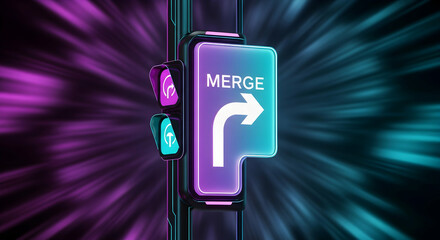 Vibrant Merge Sign With Arrow Symbol Illustrating Integration and Direction
