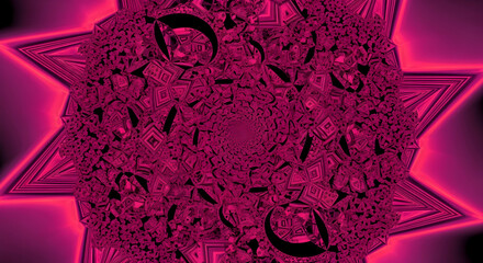 Vibrant Magenta Fractal Burst With Geometric Shapes And Glowing Outlines