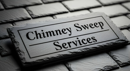 Artisan Slate Sign Displaying Chimney Sweep Services Close Up Home Maintenance