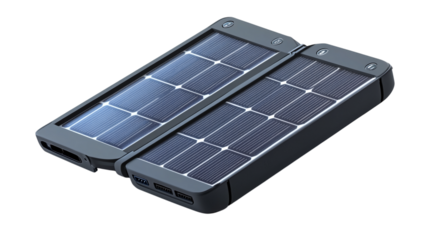 • A portable, foldable solar charger designed for travel, isolated on white background in HD 