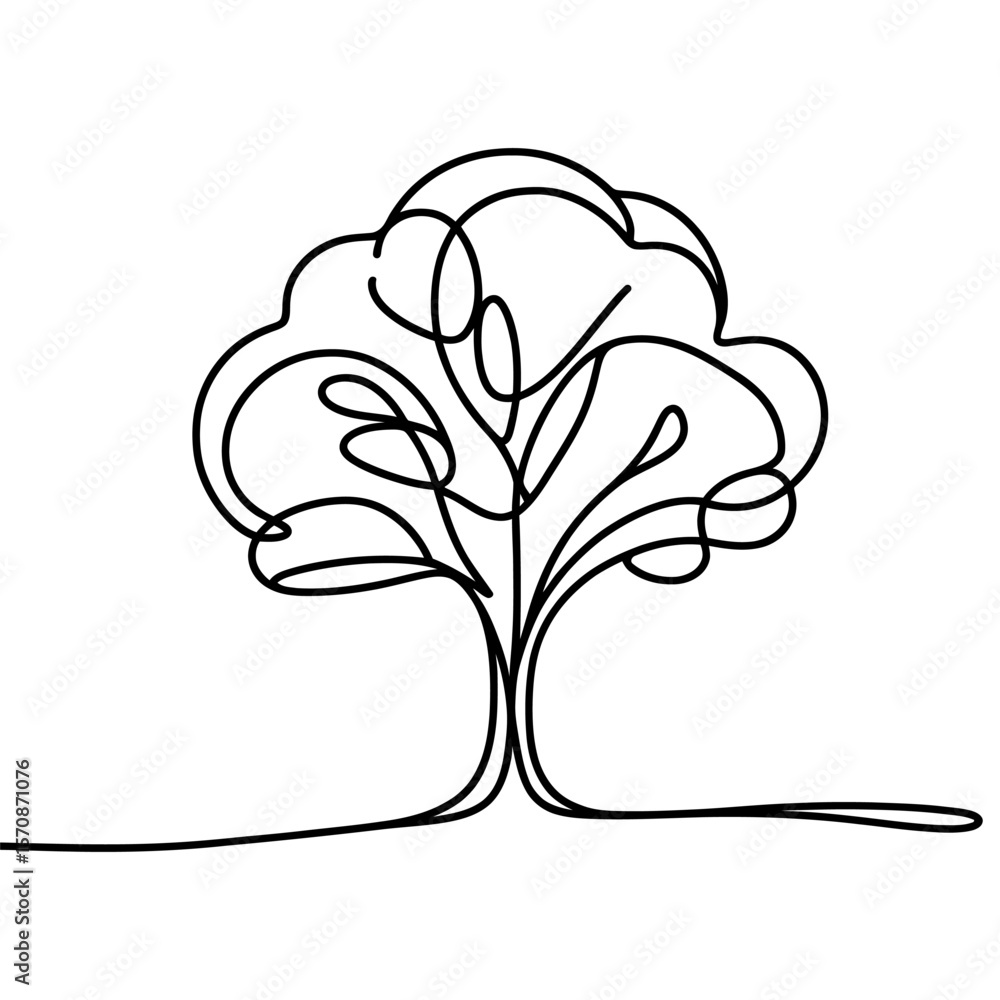 Poster tree icon. continuous one line drawing of tree. tree in one line style, isolated on white background