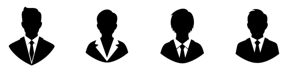 Set of black user icons isolated on white background. Person icon in business style. Vector illustration.