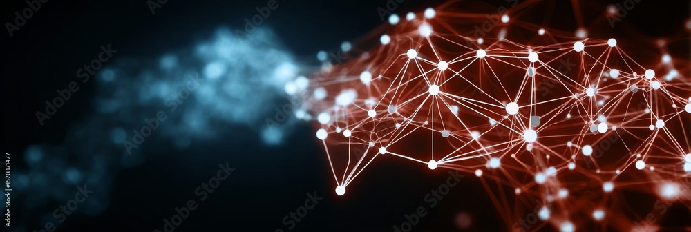 Aufkleber intricate red polygonal structure with glowing dots, symbolizing data connections and technology