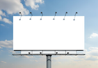 Mockup empty white advertising billboard on sky background. Outdoor advertisement template poster for urban commercial marketing campaigns