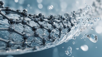 Carbon Nanotubes. Abstract representation of water molecules and molecular structures in a dynamic flow.
