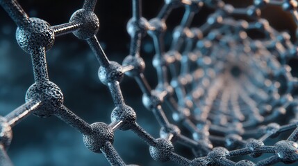 Carbon Nanotubes. Abstract representation of molecular structure with interconnected nodes in a dynamic perspective.