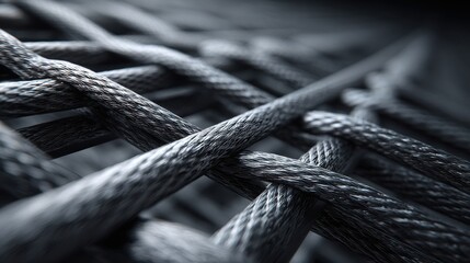 Carbon Nanotubes. Intricate black-and-white close-up of woven ropes creating dynamic patterns.