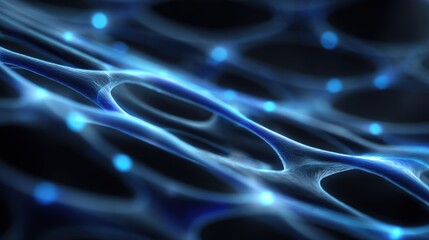 Carbon Nanotubes. Abstract blue network with glowing elements on a dark background.
