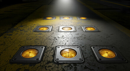 Cautionary Lights Illuminate A Industrial Pathway Leading To An Uncertain Future