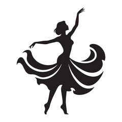 Elegant Lady Twirling canine digital black silhouette, showcasing her distinctive and flowing form - Lady Twirling silhouette - Woman Twirling Vector - Silhouette of Lady Twirling - dance vector

