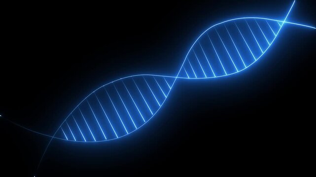 Neon DNA structure glowing molecule rotating on red background. Glowing neon DNA icon isolated .Double helix structure DNA molecule animation. - Powered by Adobe