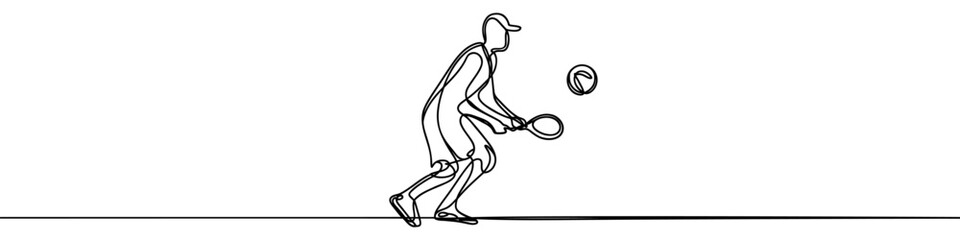Tennis player icon. Continuous one line drawing of table tennis player with racket. Vector illustration.