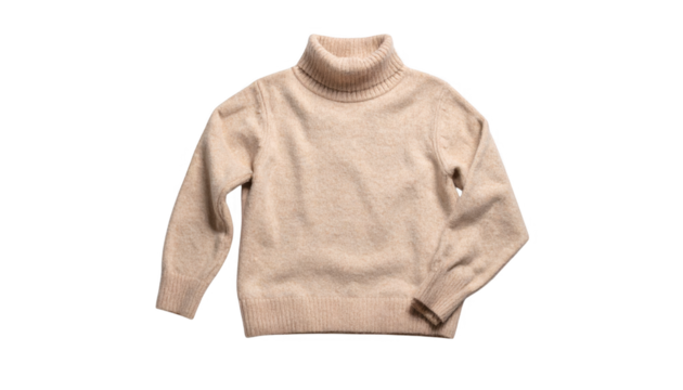 Beige turtleneck sweater flatlay isolated on transparent background