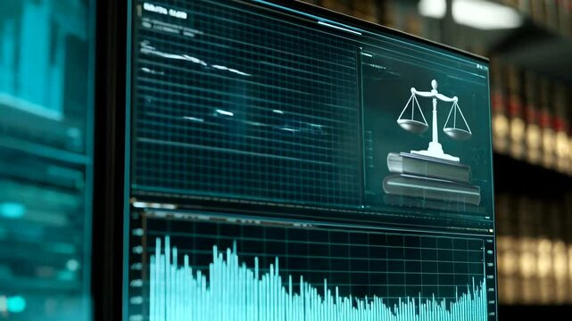 Multiple computer screens displaying data and graphs