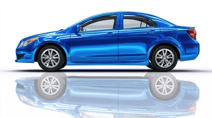A sleek blue sedan car isolated on a white background