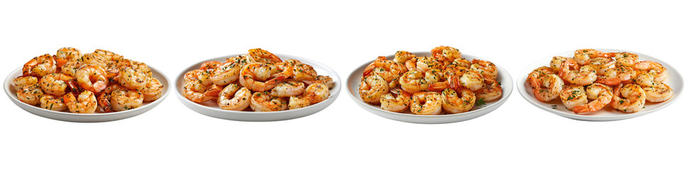 A group of Grilled Garlic Shrimp on White Plate Isolated