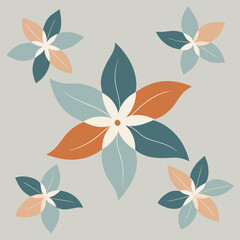 Fototapeta premium Elegant minimal floral pattern featuring repeating flower design composed of muted colors on a neutral grey background.