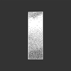 Isolated letter I with crumpled texture and stippled grunge finish. School cutout collage style, ransom note influence, halftone noise.