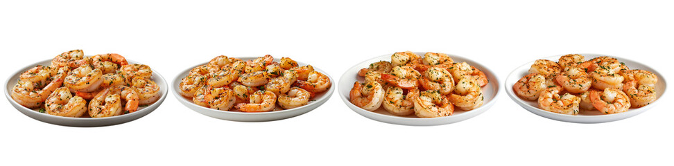 A group of Grilled Garlic Shrimp on White Plate Isolated
