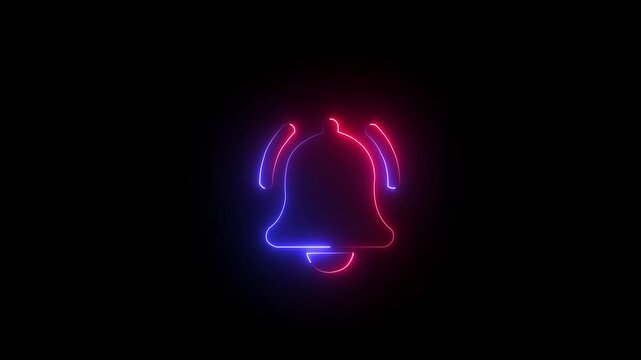 Neon line bell icon animation on background. Mobile app notice, new message notification, reminder bell, alarm, sound alert and subscription notification.