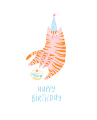 Happy birthday greeting card with ginger tabby cat
