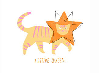 Hand drawn illustration with funny star cat