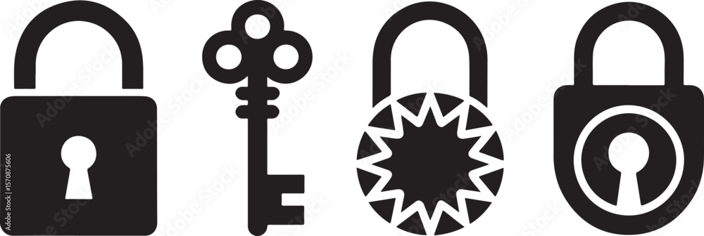 Poster a collection of security measures depicting locks and a key emphasizing protection and privacy
