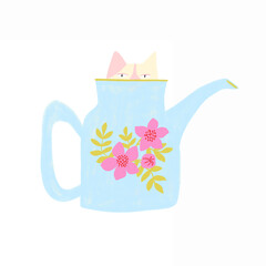 Hand drawn illustration with cat in a jar