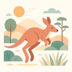 Kangaroo Hopping Through Australian Outback Scenery