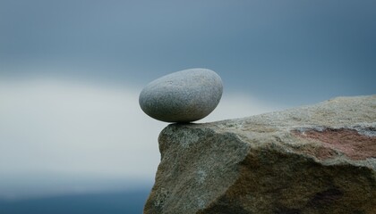 Pebble Balanced Precariously on Edge of Cliff