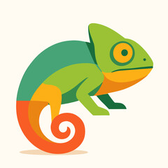 Colorful Chameleon With Curled Tail On White Background