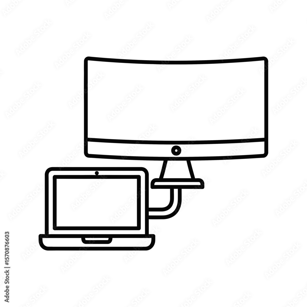 Poster remote work setup with laptop and monitor in minimalist style