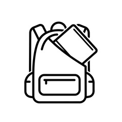 Obraz premium Backpack with opened pocket and book inside in minimal outline design 