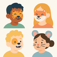 Happy Kids With Animal Face Paint